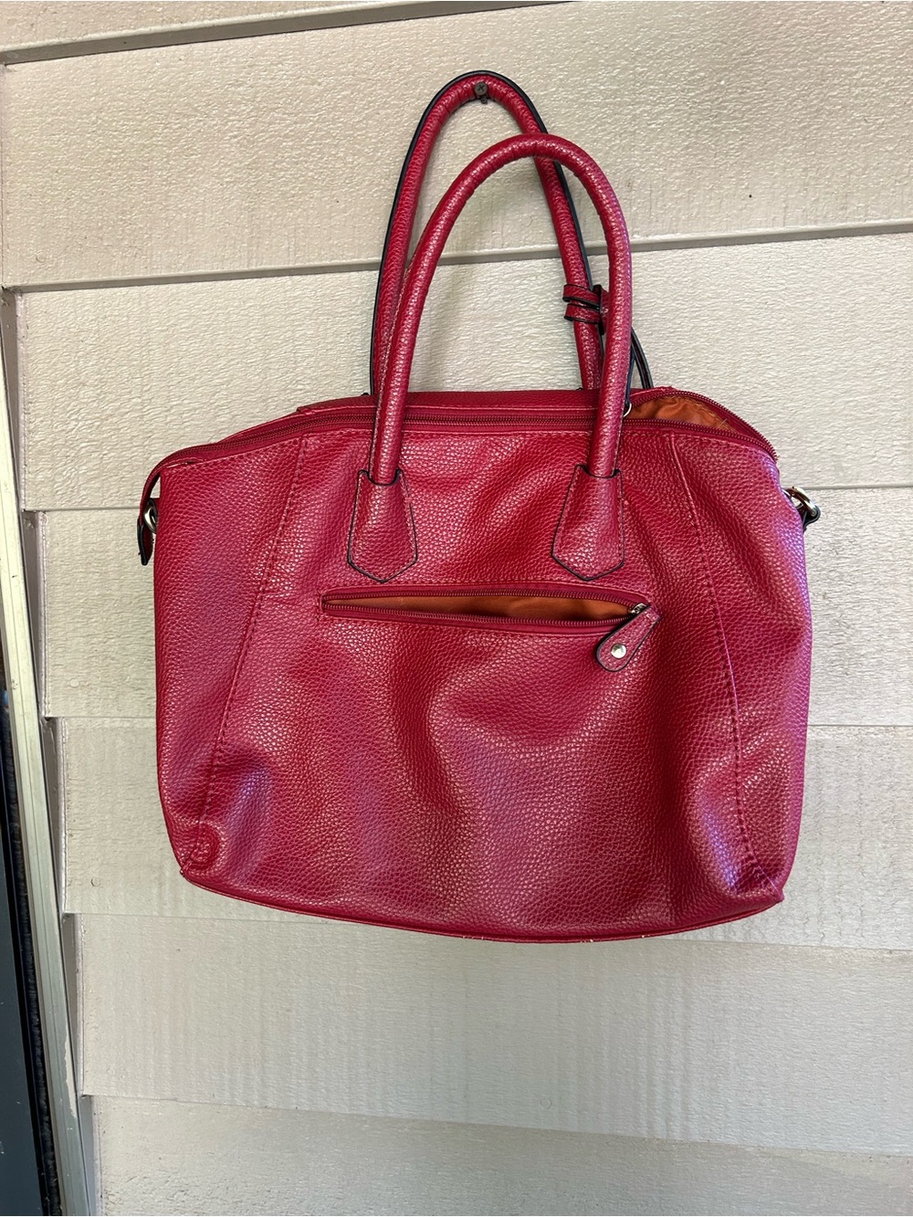 David Jones Red Faux Leather Handbag- long and short straps